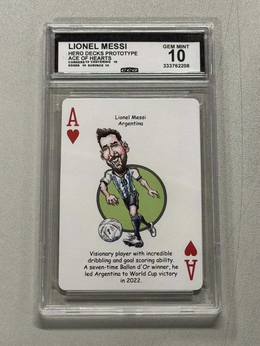 Lionel Messi Hero Decks Prototype Ace of Hearts Gem Mint 10 Argentina